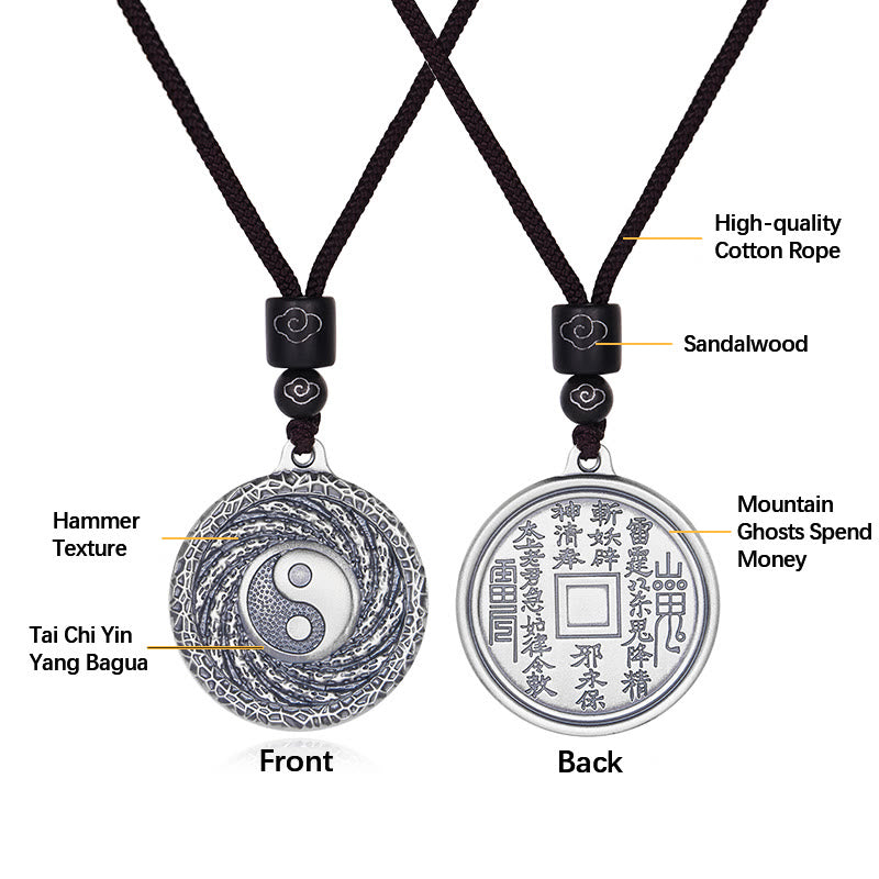 Buddha Stones 999 Sterling Silver Tai Chi Yin Yang Bagua Design Fantasmi di montagna Spendere soldi Collana pendente - image 23
