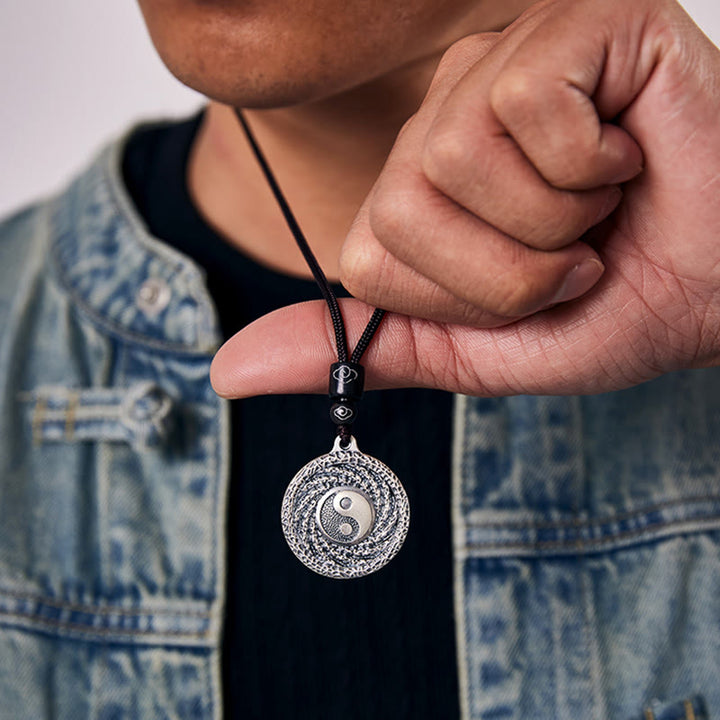 Buddha Stones 999 Sterling Silver Tai Chi Yin Yang Bagua Design Fantasmi di montagna Spendere soldi Collana pendente - image 11