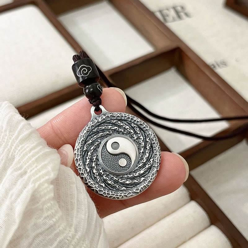 Buddha Stones 999 Sterling Silver Tai Chi Yin Yang Bagua Design Fantasmi di montagna Spendere soldi Collana pendente - image 12