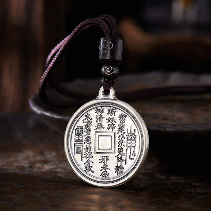 Buddha Stones 999 Sterling Silver Tai Chi Yin Yang Bagua Design Fantasmi di montagna Spendere soldi Collana pendente - image 3