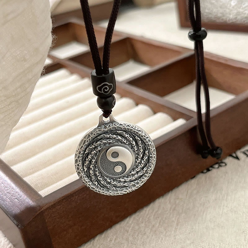 Buddha Stones 999 Sterling Silver Tai Chi Yin Yang Bagua Design Fantasmi di montagna Spendere soldi Collana pendente - image 15