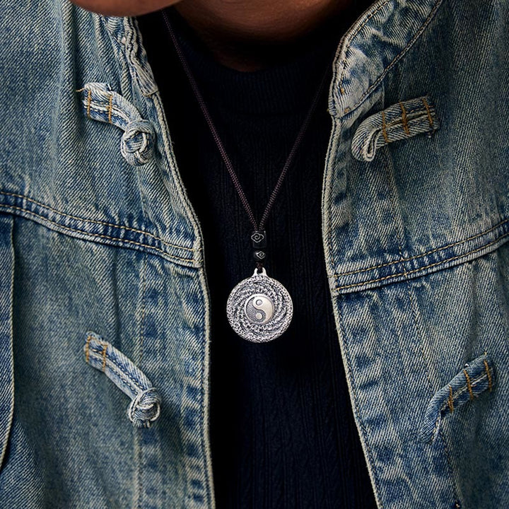 Buddha Stones 999 Sterling Silver Tai Chi Yin Yang Bagua Design Fantasmi di montagna Spendere soldi Collana pendente - image 9
