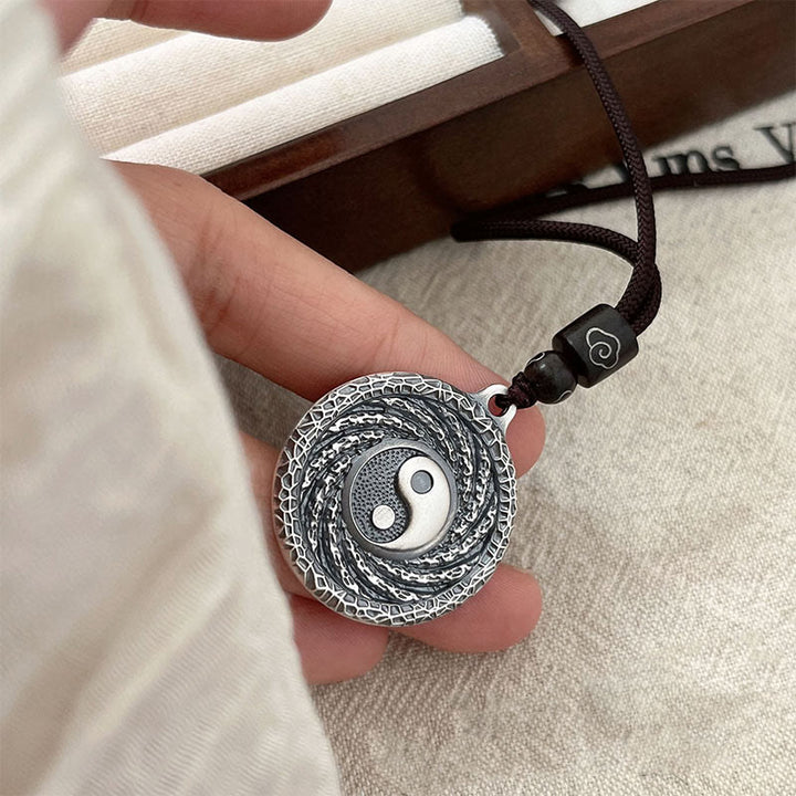 Buddha Stones 999 Sterling Silver Tai Chi Yin Yang Bagua Design Fantasmi di montagna Spendere soldi Collana pendente - image 18