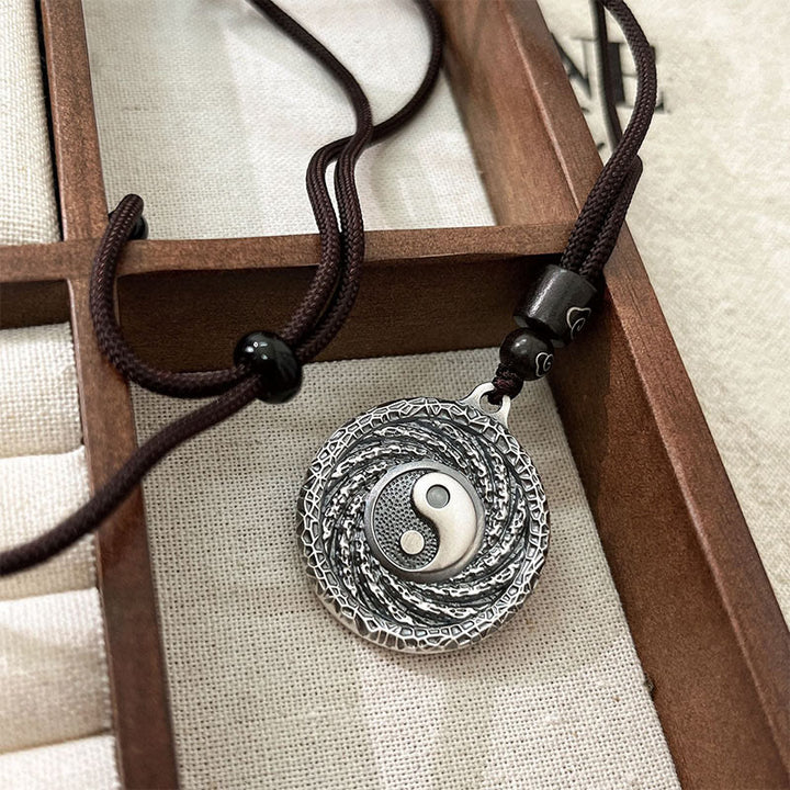 Buddha Stones 999 Sterling Silver Tai Chi Yin Yang Bagua Design Fantasmi di montagna Spendere soldi Collana pendente - image 17