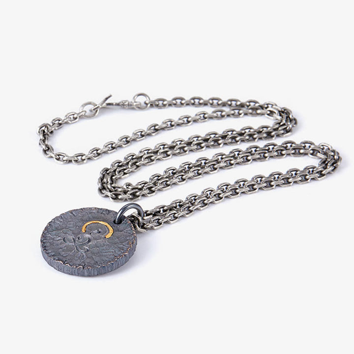 Buddha Stones Argento Sterling 999 Oro 999 Argento Sterling 925 Statua del Buddha Collana con ciondolo a forma di loto - image 9