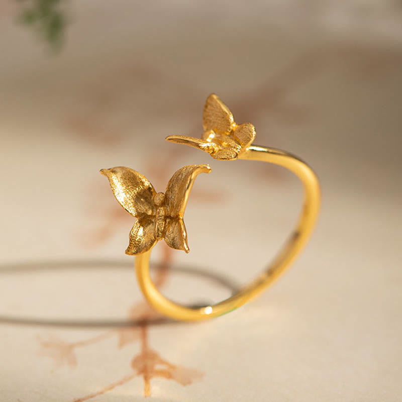 Anello Buddha Stones 925 Sterling Silver Butterfly Love - D'oro - image 3
