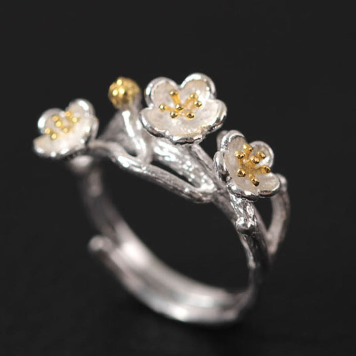 Anello Buddha Stones in argento sterling 925 con prugna e bossom calmo