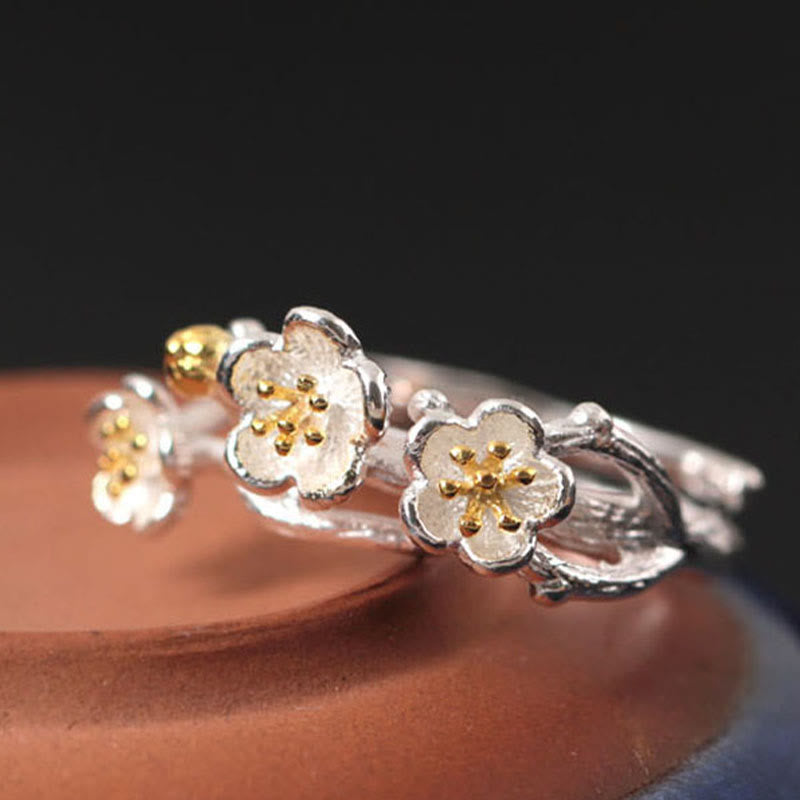 Anello Buddha Stones in argento sterling 925 con prugna e bossom calmo