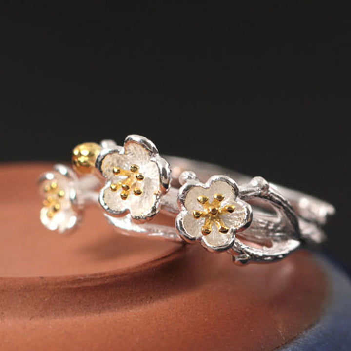 Anello Buddha Stones in argento sterling 925 con prugna e bossom calmo