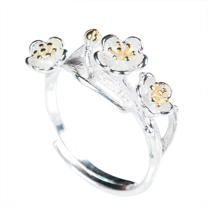 Anello Buddha Stones in argento sterling 925 con prugna e bossom calmo