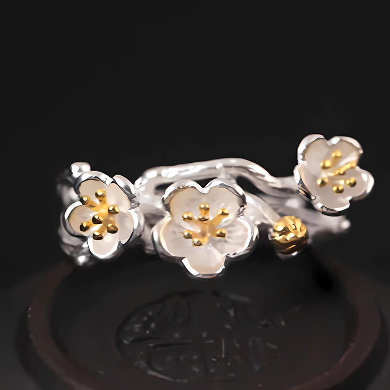 Anello Buddha Stones in argento sterling 925 con prugna e bossom calmo
