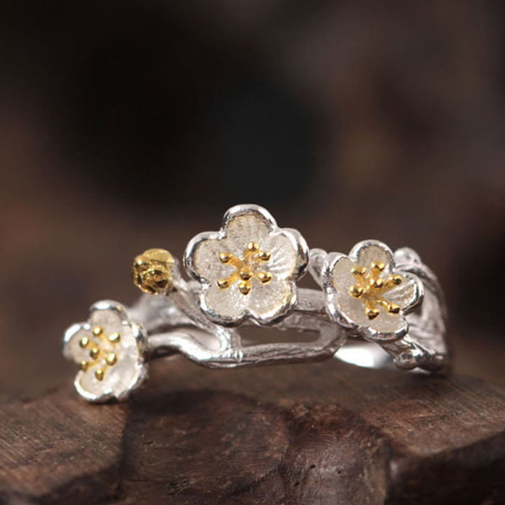 Anello Buddha Stones in argento sterling 925 con prugna e bossom calmo