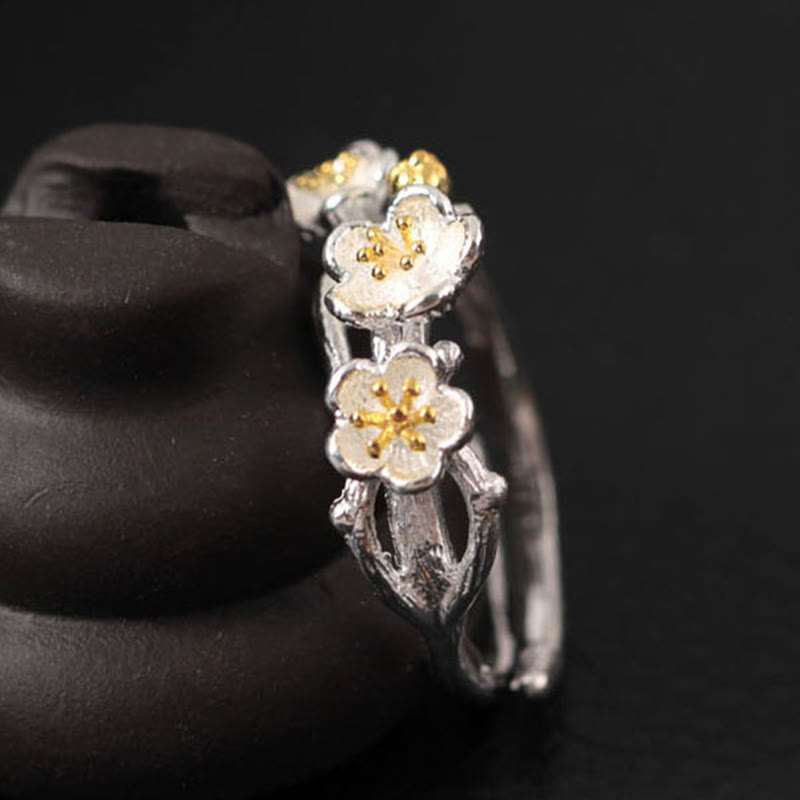 Anello Buddha Stones in argento sterling 925 con prugna e bossom calmo