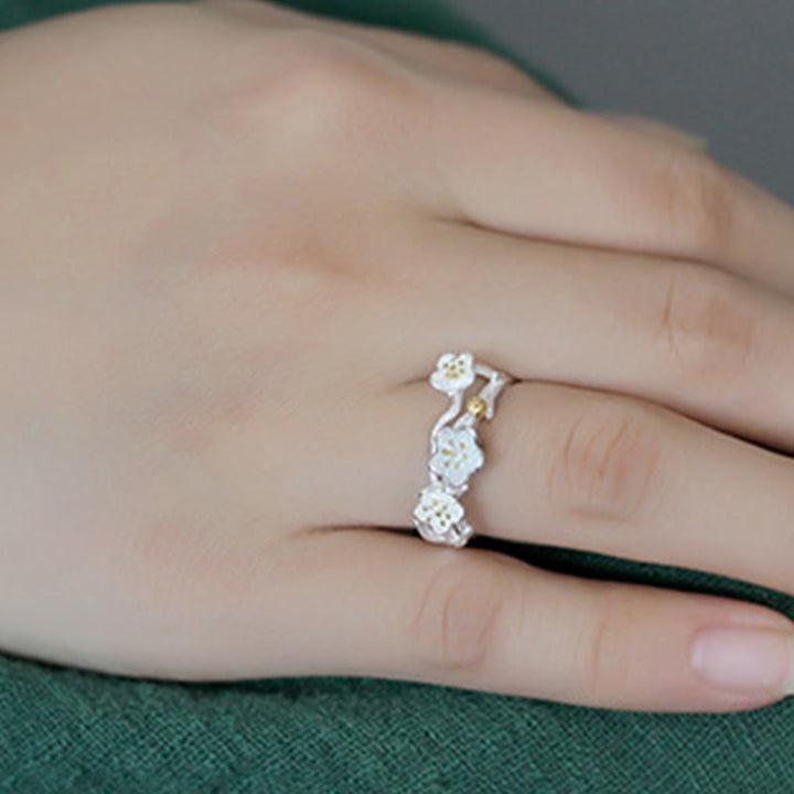 Anello Buddha Stones in argento sterling 925 con prugna e bossom calmo