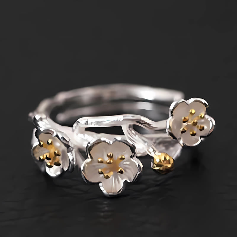 Anello Buddha Stones in argento sterling 925 con prugna e bossom calmo