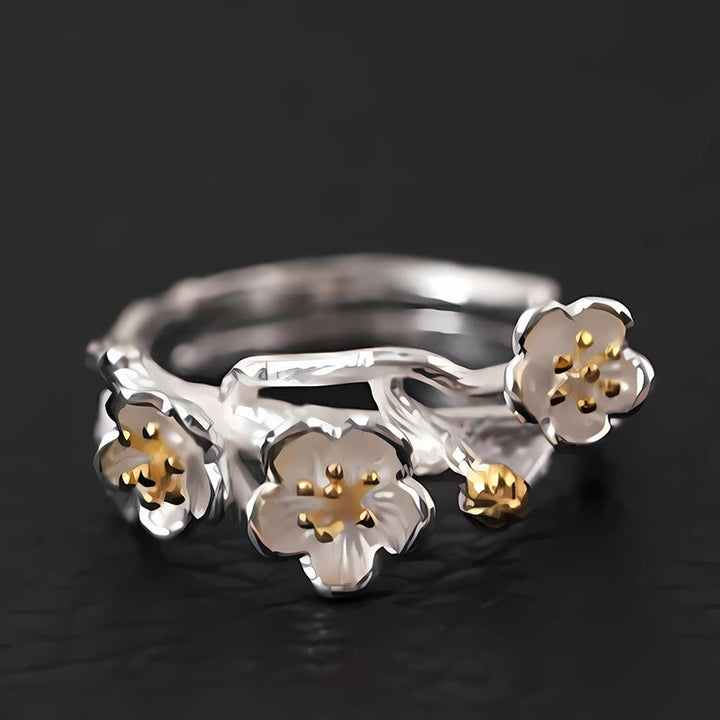 Anello Buddha Stones in argento sterling 925 con prugna e bossom calmo