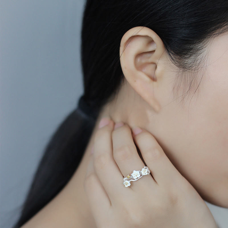 Anello Buddha Stones in argento sterling 925 con prugna e bossom calmo