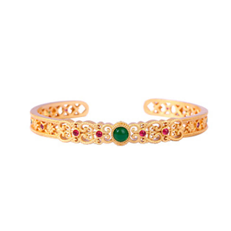 Bracciale rigido Buddha Stones Calcedonio verde 24k placcato oro rame forza polsino