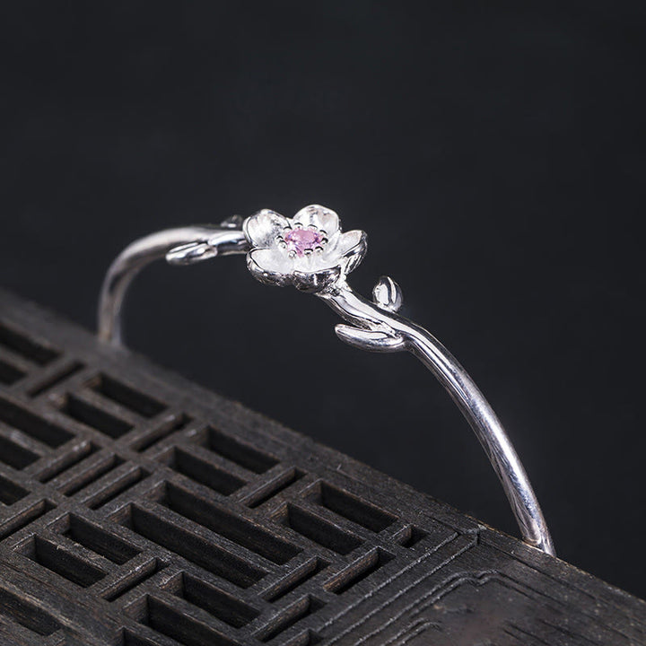Braccialetto portafortuna in argento sterling 925 con fiori di ciliegio Buddha Stones