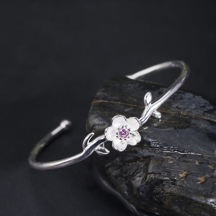 Braccialetto portafortuna in argento sterling 925 con fiori di ciliegio Buddha Stones