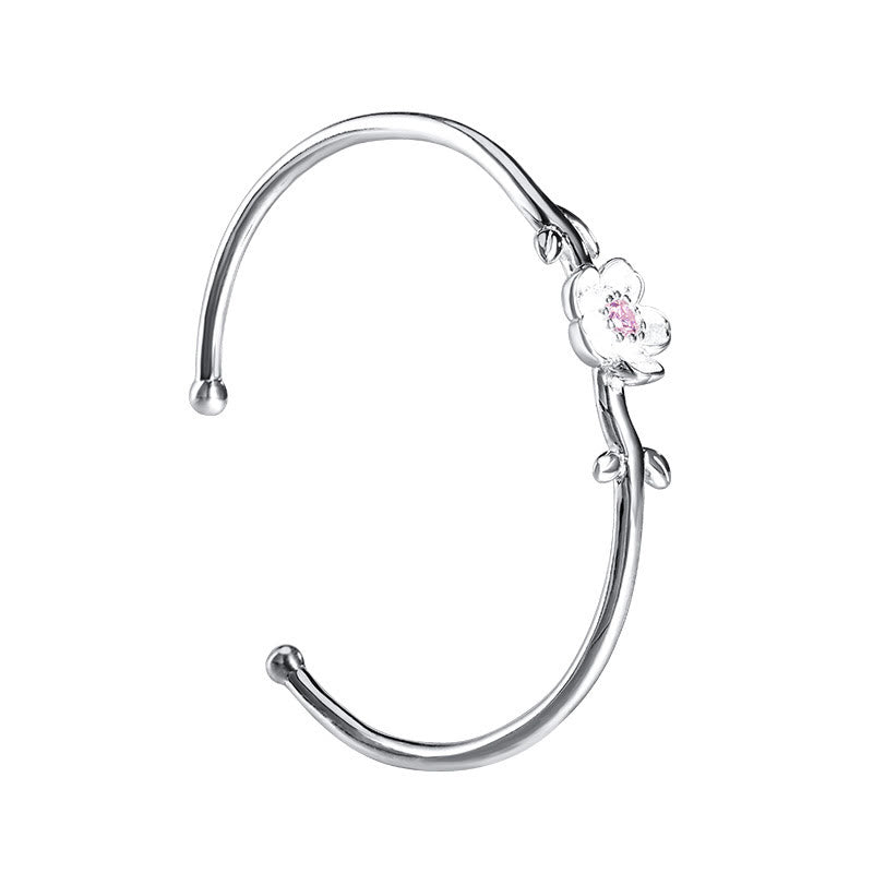 Braccialetto portafortuna in argento sterling 925 con fiori di ciliegio Buddha Stones