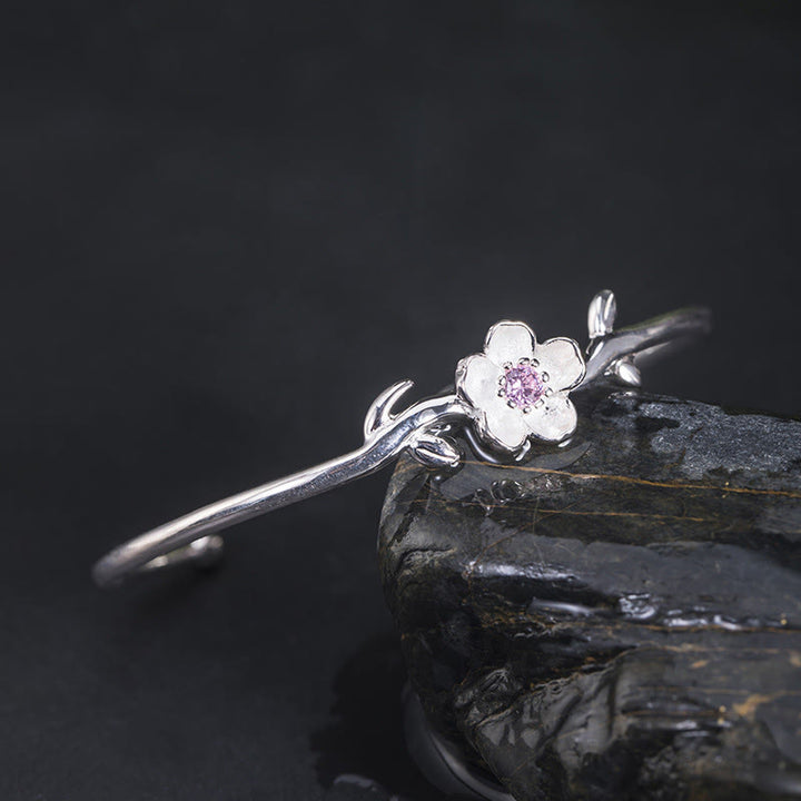 Braccialetto portafortuna in argento sterling 925 con fiori di ciliegio Buddha Stones