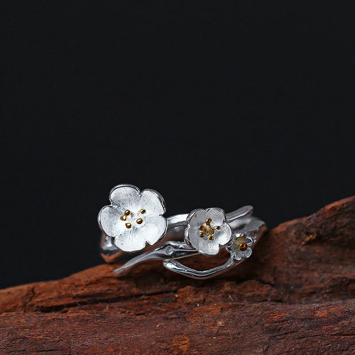 Anello di equilibrio Buddha Stones 925 Sterling Silver Plum Bossom