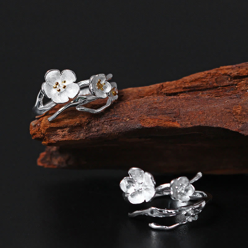 Anello di equilibrio Buddha Stones 925 Sterling Silver Plum Bossom