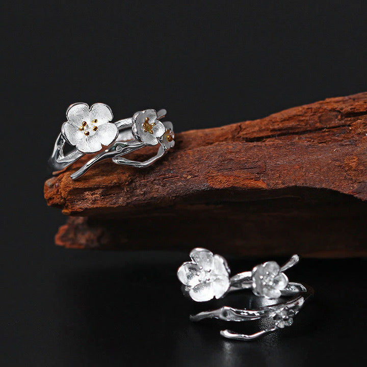 Anello di equilibrio Buddha Stones 925 Sterling Silver Plum Bossom