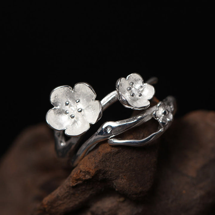 Anello di equilibrio Buddha Stones 925 Sterling Silver Plum Bossom - Stami argentati - image 2