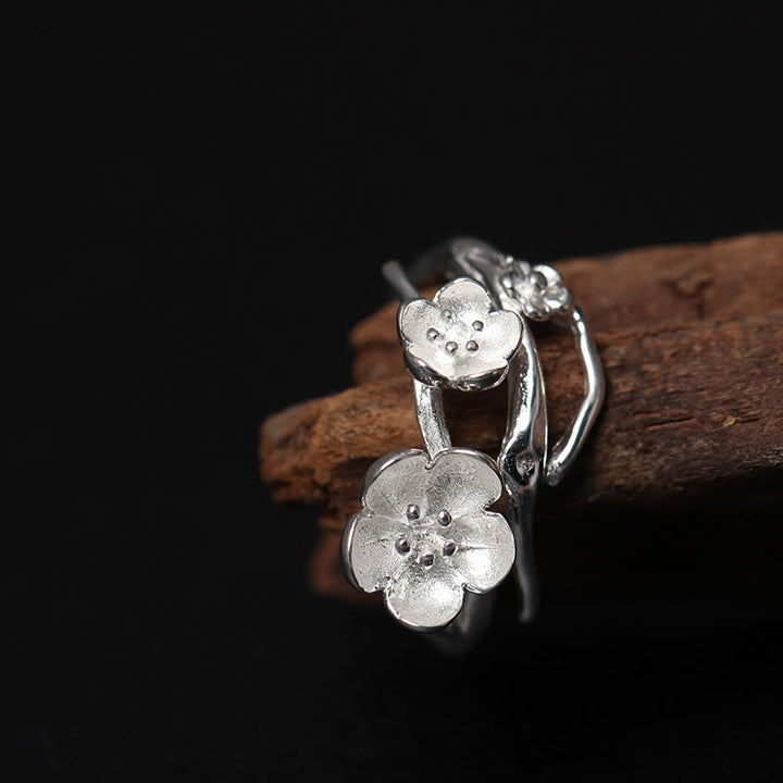 Anello di equilibrio Buddha Stones 925 Sterling Silver Plum Bossom