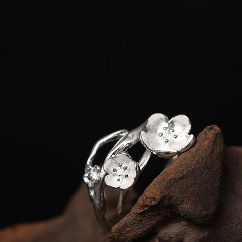 Anello di equilibrio Buddha Stones 925 Sterling Silver Plum Bossom