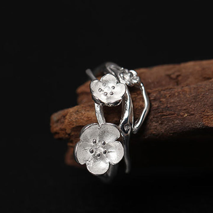 Anello di equilibrio Buddha Stones 925 Sterling Silver Plum Bossom