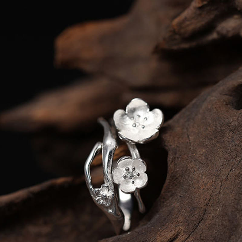 Anello di equilibrio Buddha Stones 925 Sterling Silver Plum Bossom