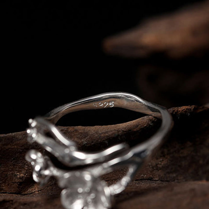 Anello di equilibrio Buddha Stones 925 Sterling Silver Plum Bossom