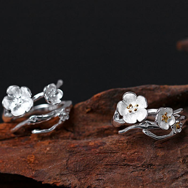 Anello di equilibrio Buddha Stones 925 Sterling Silver Plum Bossom