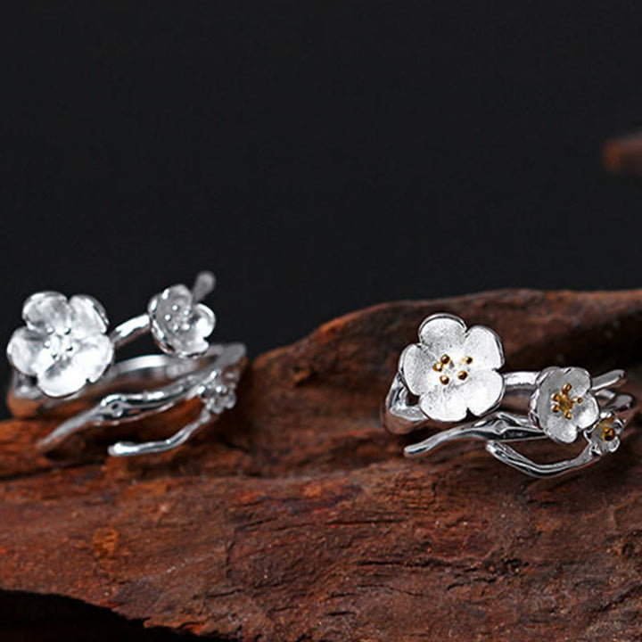 Anello di equilibrio Buddha Stones 925 Sterling Silver Plum Bossom