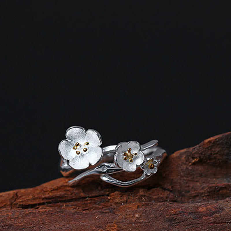 Anello di equilibrio Buddha Stones 925 Sterling Silver Plum Bossom