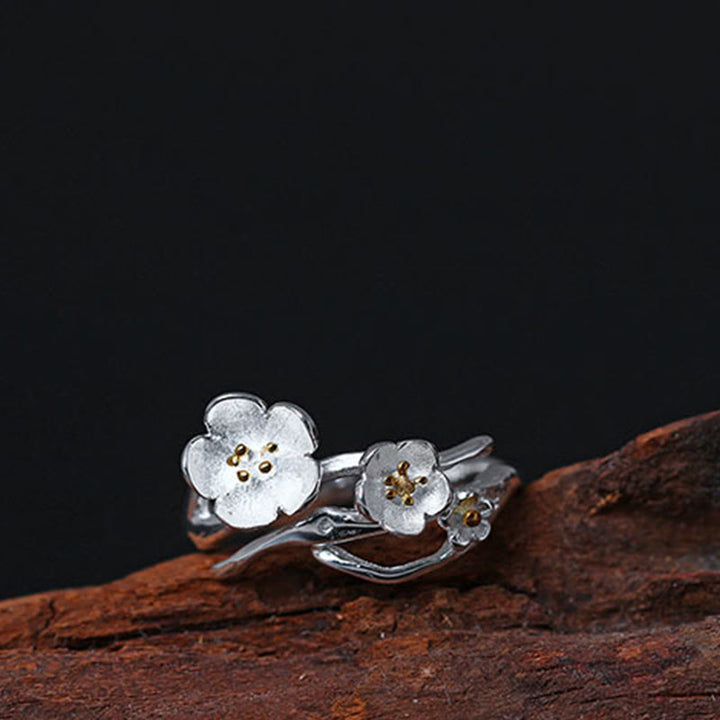 Anello di equilibrio Buddha Stones 925 Sterling Silver Plum Bossom