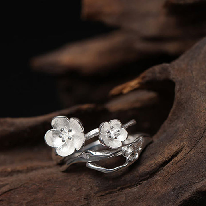 Anello di equilibrio Buddha Stones 925 Sterling Silver Plum Bossom