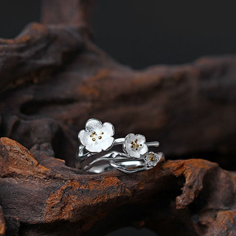 Anello di equilibrio Buddha Stones 925 Sterling Silver Plum Bossom - image 15