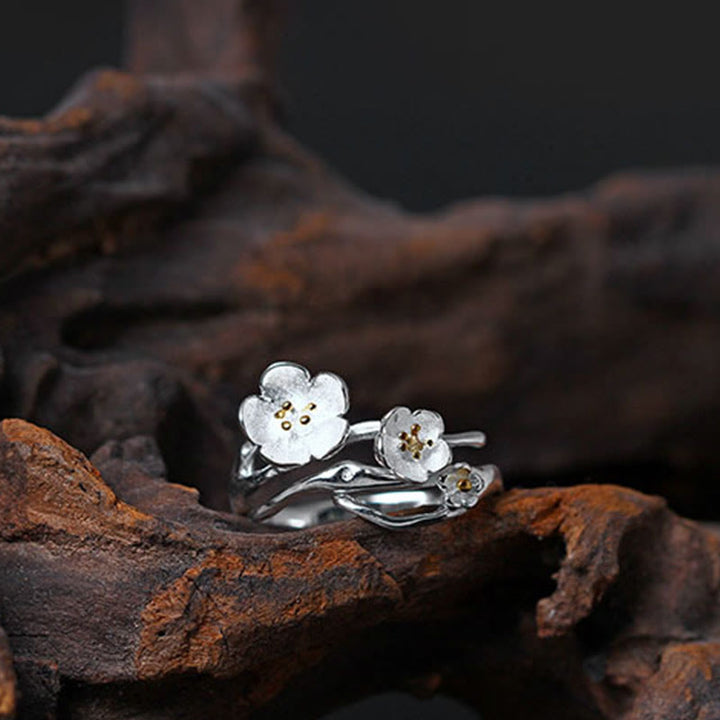 Anello di equilibrio Buddha Stones 925 Sterling Silver Plum Bossom - image 15