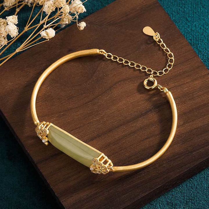 Braccialetto portafortuna placcato oro 24K con Buddha Stones in giada Hetian