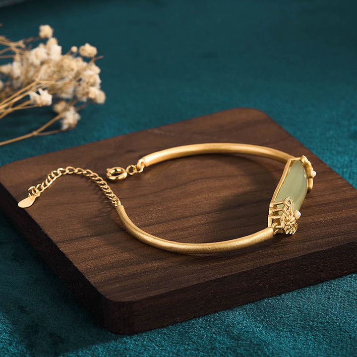 Braccialetto portafortuna placcato oro 24K con Buddha Stones in giada Hetian