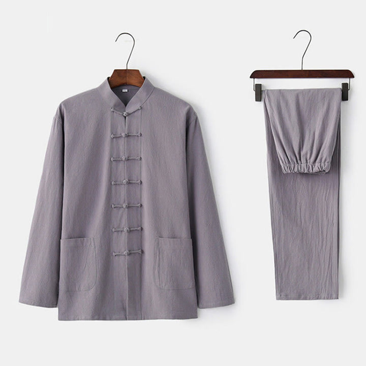 Buddha Stones Frog-Bottone Tang Camicia Manica Lunga Pantaloni Uomo Completo - Grigio scuro - US/UK/AU44, EU54 (4XL) - image 3