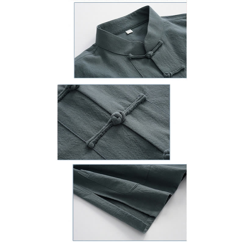 Buddha Stones Frog-Bottone Tang Camicia Manica Lunga Pantaloni Uomo Completo - image 12
