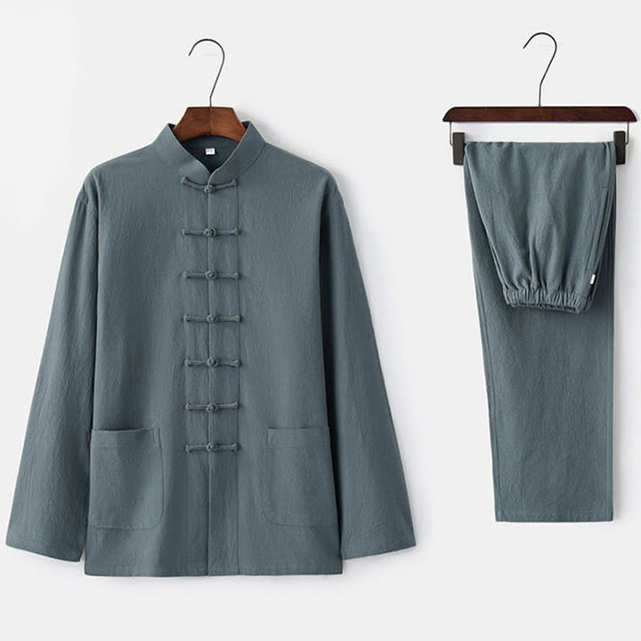 Buddha Stones Frog-Bottone Tang Camicia Manica Lunga Pantaloni Uomo Completo - image 15