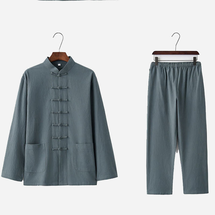Buddha Stones Frog-Bottone Tang Camicia Manica Lunga Pantaloni Uomo Completo - image 15