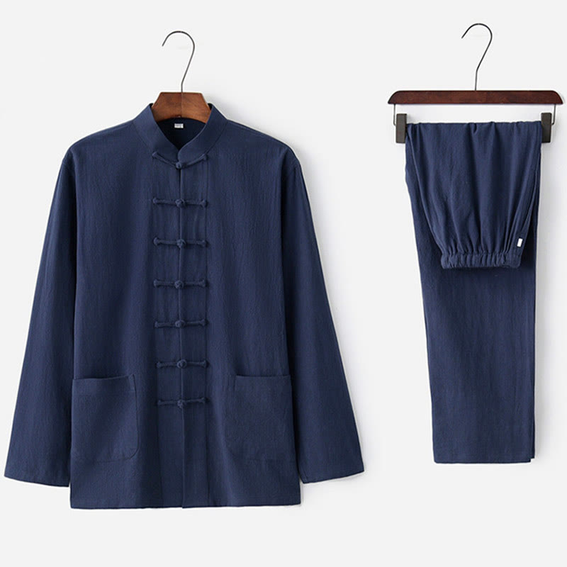 Buddha Stones Frog-Bottone Tang Camicia Manica Lunga Pantaloni Uomo Completo - image 18