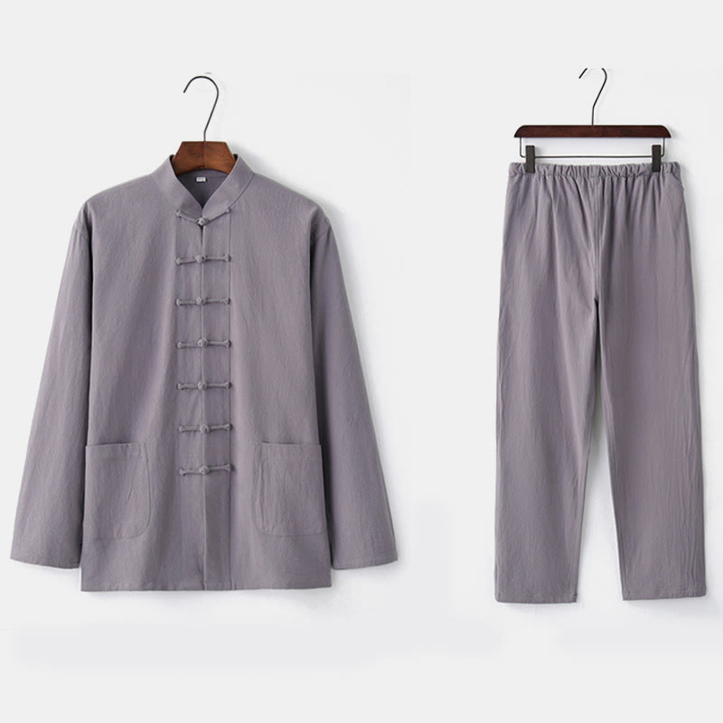 Buddha Stones Frog-Bottone Tang Camicia Manica Lunga Pantaloni Uomo Completo - image 19